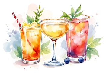 Fototapeta premium Cocktail party. Watercolor hand drawn illustration, isolated on white background 