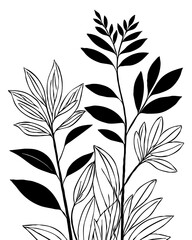 Black and white botanical pattern. For use in graphics, materials. Abstract plant shapes. Minimalist illustration for printing on wall decorations.