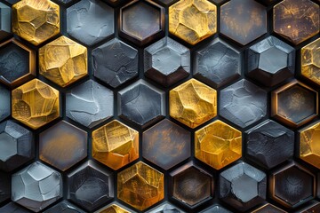 Modern Geometric Hexagonal Pattern in Gold and Gray for Interior Design and Decoration