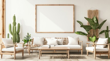 Minimalist Living Room with  Cactus and Tropical Plants