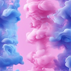 Fototapeta premium Abstract shapes created by pink and blue smoke on a seamless purple background