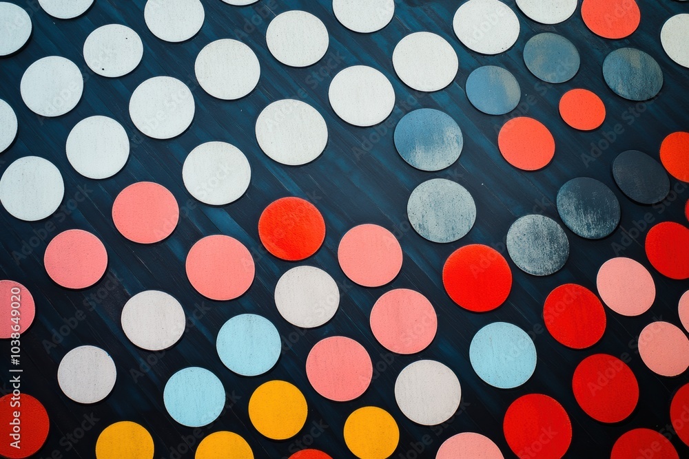 Leinwandbilder Scattered across a diagonal grid, large and small circles create a vibrant abstract geometric pattern with diverse colors and textures. Generative AI