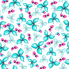 seamless pattern with berries and leaves