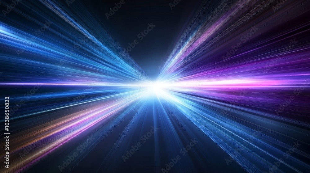 Poster a vibrant display of light rays converging towards a bright center, creating a sense of depth and en