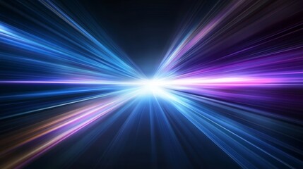 A vibrant display of light rays converging towards a bright center, creating a sense of depth and energy in a cosmic atmosphere.