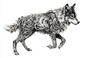 Fototapeta premium Intricate Nordic Rune Patterns on a Wolf