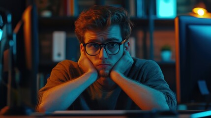 Working IT developer with stressful overworked in creating online software development coding on pc screen, thinking program for latest version application on website project at modern office. Gusher