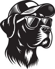 Dog sunglasses and a cap black silhouette vector design