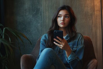 Thoughtful Social Media Planning by a Young Woman