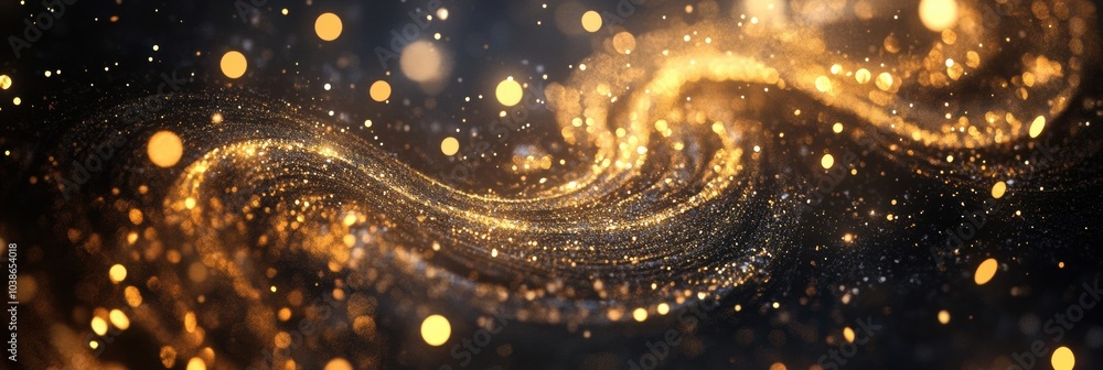 Poster Golden spirals and shimmering stars intertwine against a dark backdrop, invoking the magic of the holiday season with a captivating abstract design. Generative AI