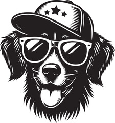 Dog sunglasses and a cap black silhouette vector design