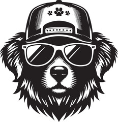 Dog sunglasses and a cap black silhouette vector design