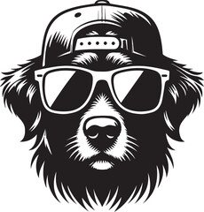 Dog sunglasses and a cap black silhouette vector design