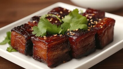 Delicious Glazed Pork Belly with Herbs and Spices