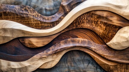 Abstract curves in wood creating a fluid, natural design with layered textures.