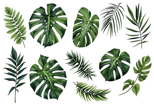 tropical green palm leaf on white for summer background
