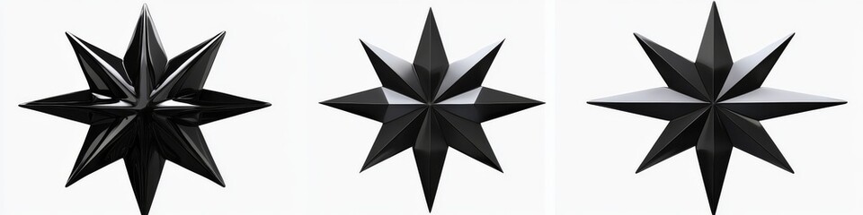 Fototapeta premium Transparent background showcasing 3D black star element designs in PNG format.