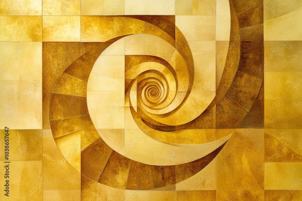 Poster a captivating abstract design showcases a golden spiral intricately woven with squares and rectangle