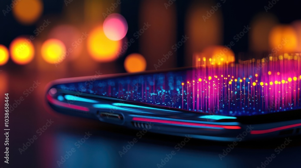Poster a close-up of a smartphone displaying 5g signal strength