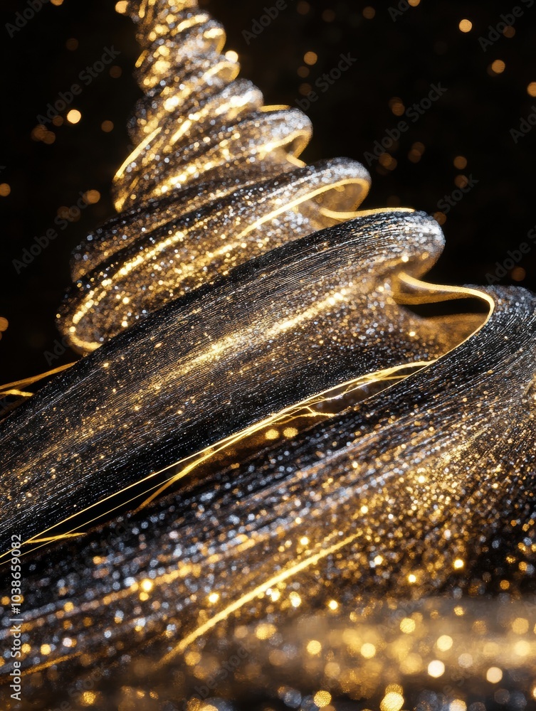 Aufkleber interwoven golden and silver lines create a striking silhouette of a christmas tree set against a de