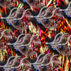 Digital  collage fabric designs with graphics consisting of wavy textures, leopard patterns and various 