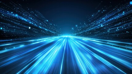 Abstract road with blue light trails , data transfer speed and digitization concept