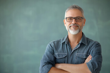 Obraz premium Smiling Middle-Aged Man with Gray Hair and Beard