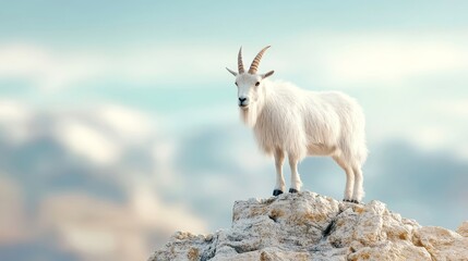 Obraz premium Mountain goat navigating rugged cliffs, breathtaking alpine landscape, vibrant 3D rendering showcasing wildlife and nature's majesty