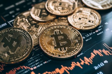 Bitcoin Cryptocurrency Digital Gold Coin Close up Macro