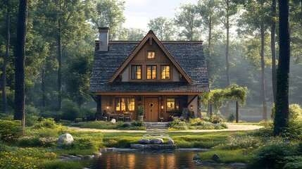 Obraz premium Cozy Cottage in the Woods