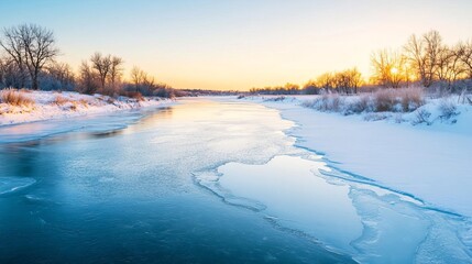 Frosty air over a frozen river, capturing the chill of winter