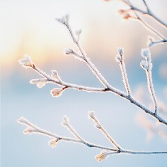 Fototapeta premium Frosty branches creating intricate patterns in the winter sunlight