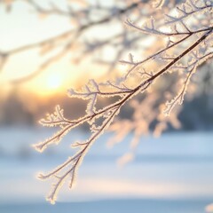 Obraz premium Frosty branches creating intricate patterns in the winter sunlight