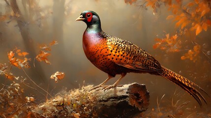 Obraz premium A Vibrant Pheasant in the Autumn Forest