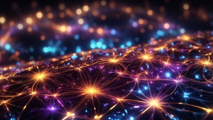 Obraz premium A digital network of data and information, flowing through a virtual world, creating a complex and interconnected web of knowledge. Science and technology concept. Connections idea. Copy space. 