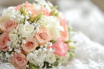 Obraz premium Beautiful Wedding Bouquet with Classic Floral Arrangement for the Bride