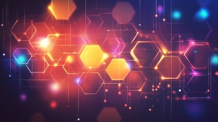 Obraz premium Bright hexagon pattern background with glowing edges and abstract tech design elements.
