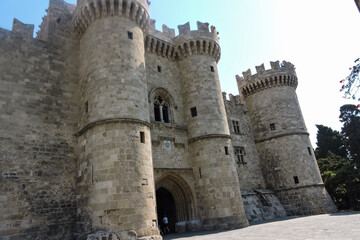 Ancient fortress on the island of Rhodes. A beautiful fortress tower from the battle	
