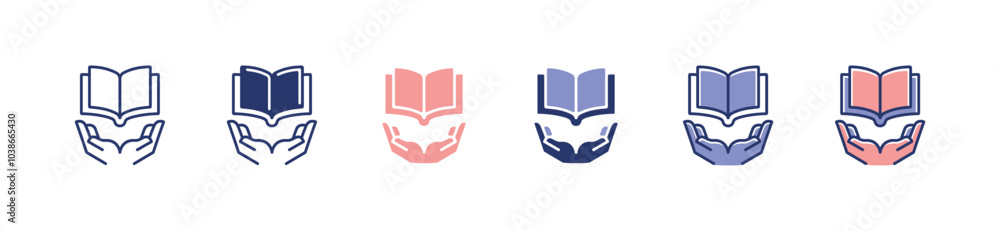 Aufkleber simple hand holding open book icon set education library digital learning course vector illustration
