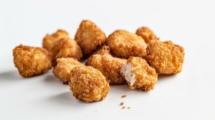 Crispy Chicken Nuggets on White Background, food photography, crispy, chicken, snack, nuggets