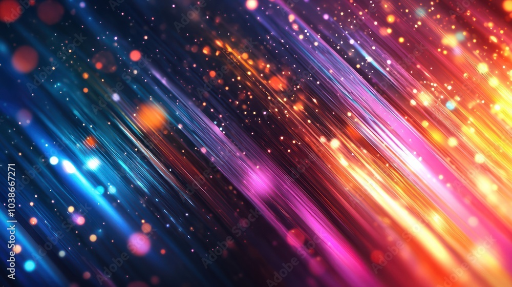 Poster dynamic abstract background featuring vibrant lights and colors, representing speed and motion in a 