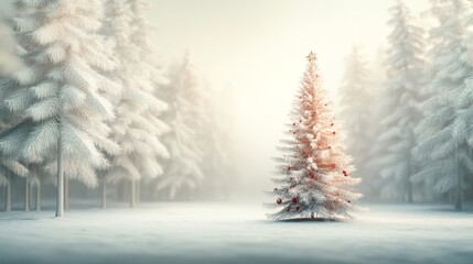 Fototapeta premium Snowy Christmas Wonderland, enchanting forest with decorated trees, peaceful ambiance, vibrant 3D illustration capturing holiday spirit
