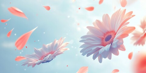 Beautiful flowers floating in a serene atmosphere with soft petals and a dreamy background.