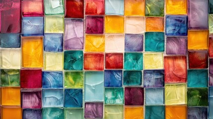 Colorful tile background featuring vibrant glass tiles in various shades, creating a dynamic and bright visual pattern.