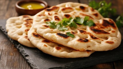 Freshly Baked Flatbreads on Rustic Background