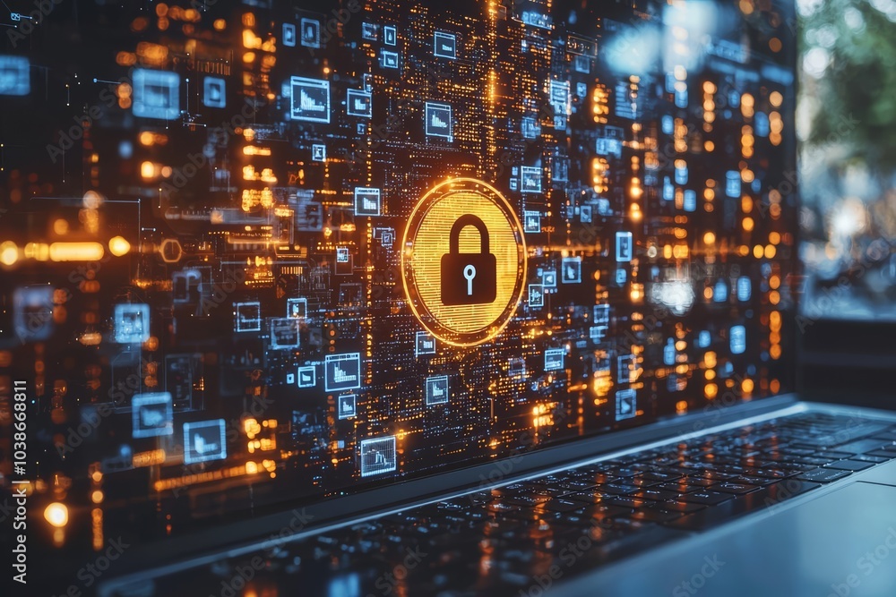 Poster cybersecurity concept of internet security and data protection concept, blockchain and cybersecurity