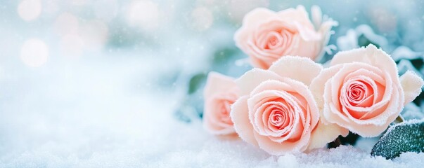 Obraz premium Snow-covered garden with frosted roses, capturing the delicate beauty of winter