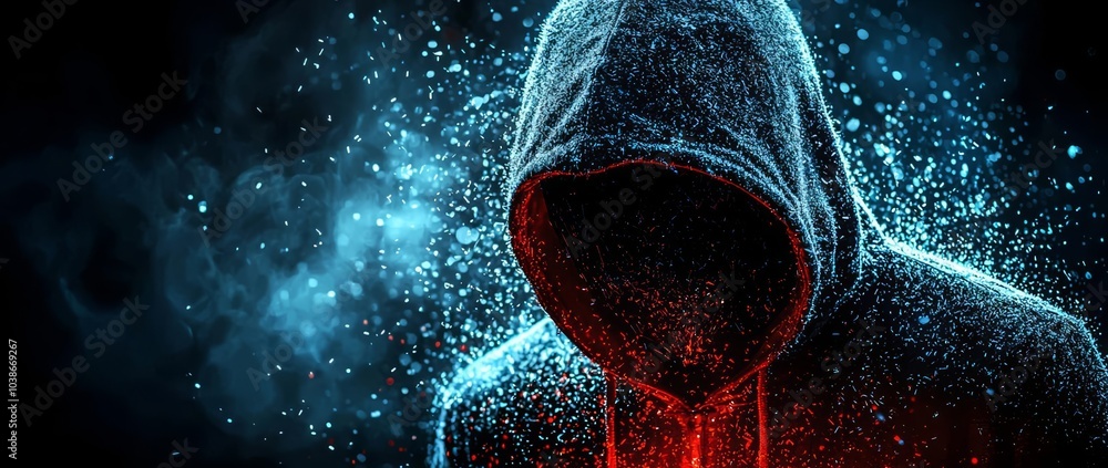 Poster cybersecurity concept of cybersecurity, computer hacker with hoodie , copy space for text,