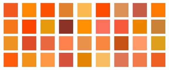 Orange color palette, a collection of vector color palettes. Fashion concept, brand layout. A guide to tone and color. Various color solutions.