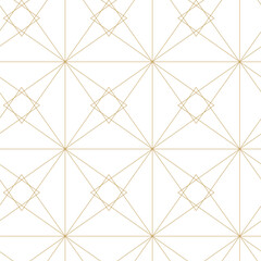 Obraz premium Abstract geometric pattern with crosses, stripes, lines. Seamless vector background. White and gold ornament. Modern reticulated graphic design.